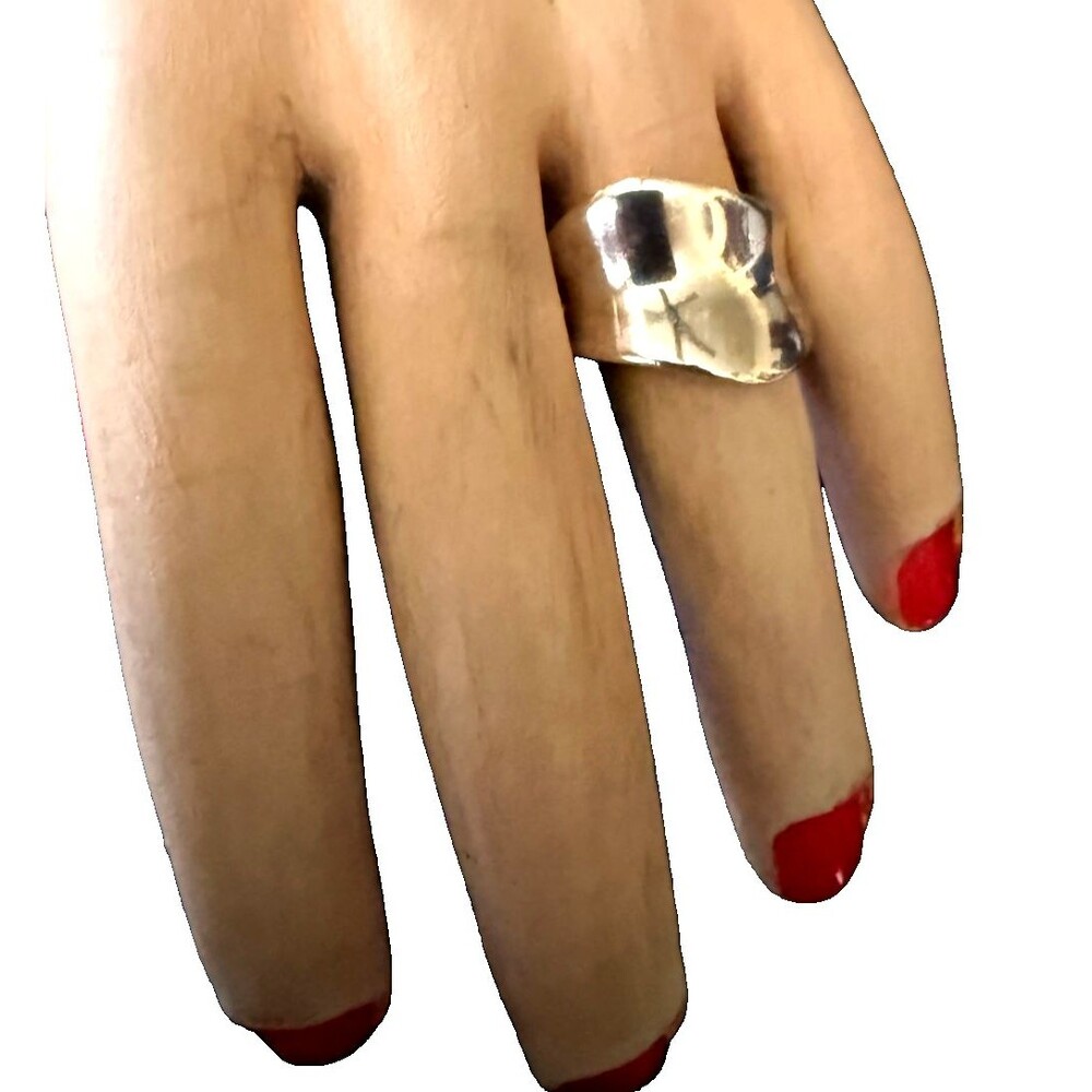 New NF Modernist Sterling Silver Asymmetrical Wave Design Ring Sz 7.75